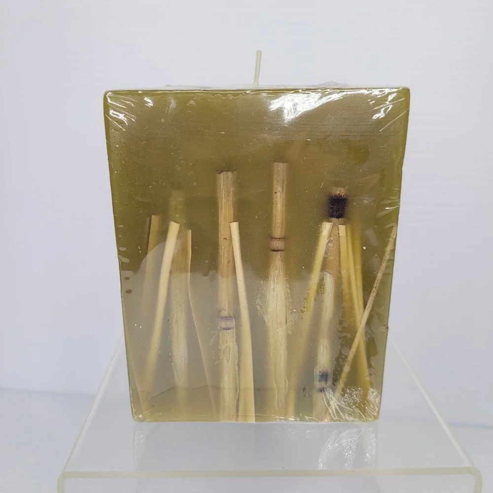Crate & Barrel Bamboo Pillar Candle Green 5